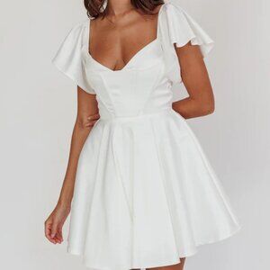 White Flutter Sleeve Mini Dress